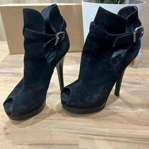 Fendi  Black Suede Peep Toe Platform Ankle Boots Size 36 or 5